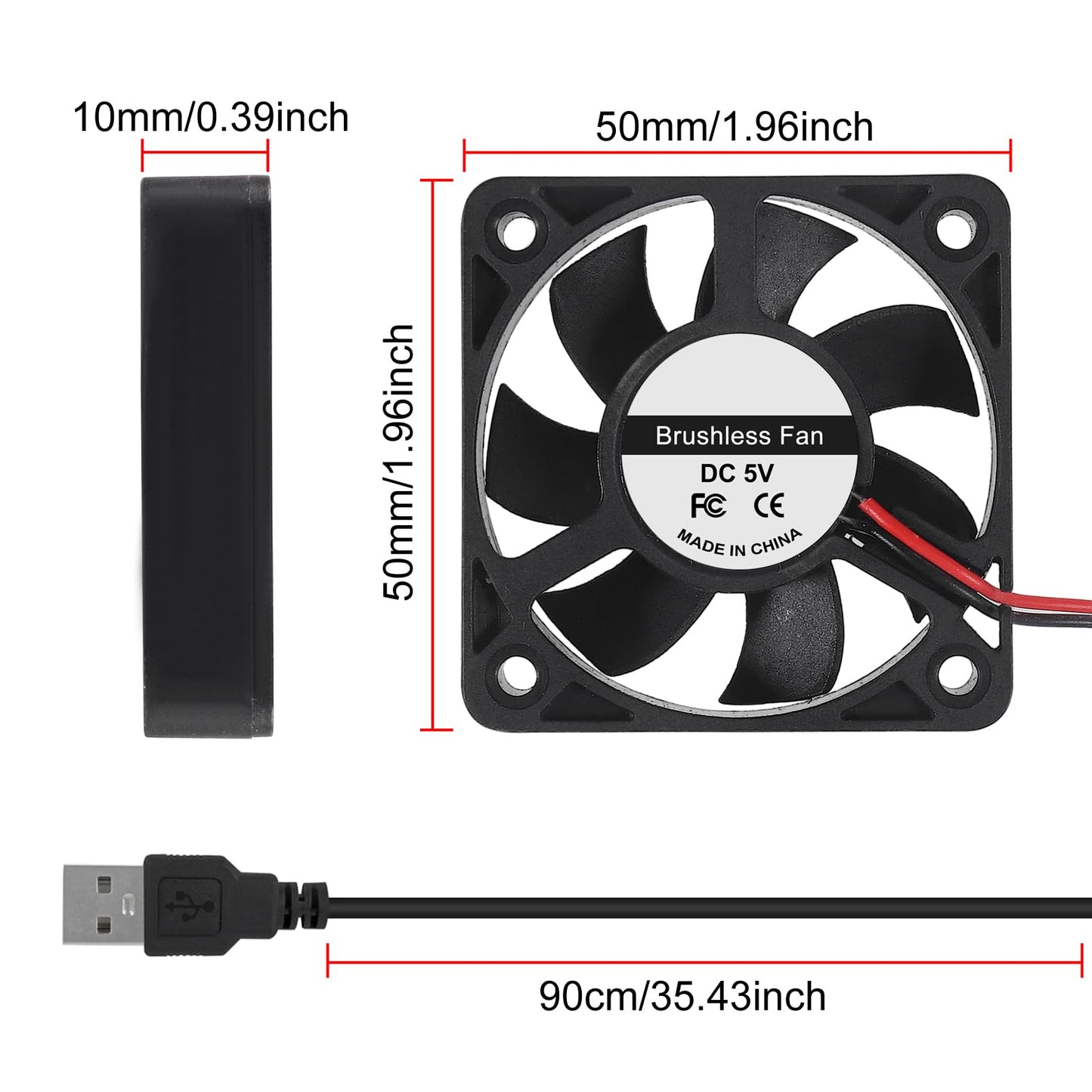 6Pcs 5010 Cooling Fan 50x50x10mm Computer Case Fans DC 5V USB Cooler Brushless Fan for DIY Computer Case (5010 5V USB)