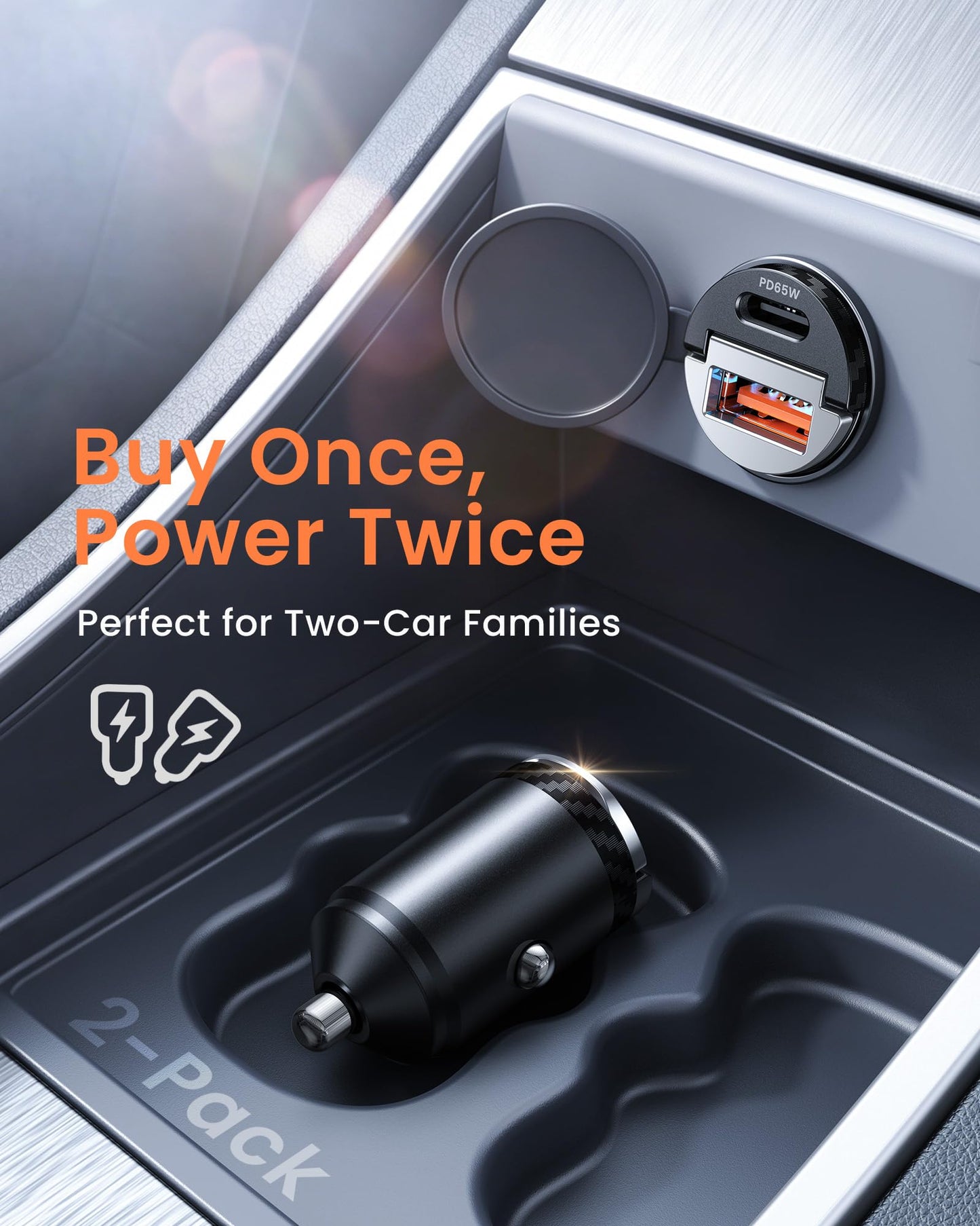 ?Upgraded? 2-Pack 125W Fast Car Charger, Mini Flush Fit USB C Car Adapter