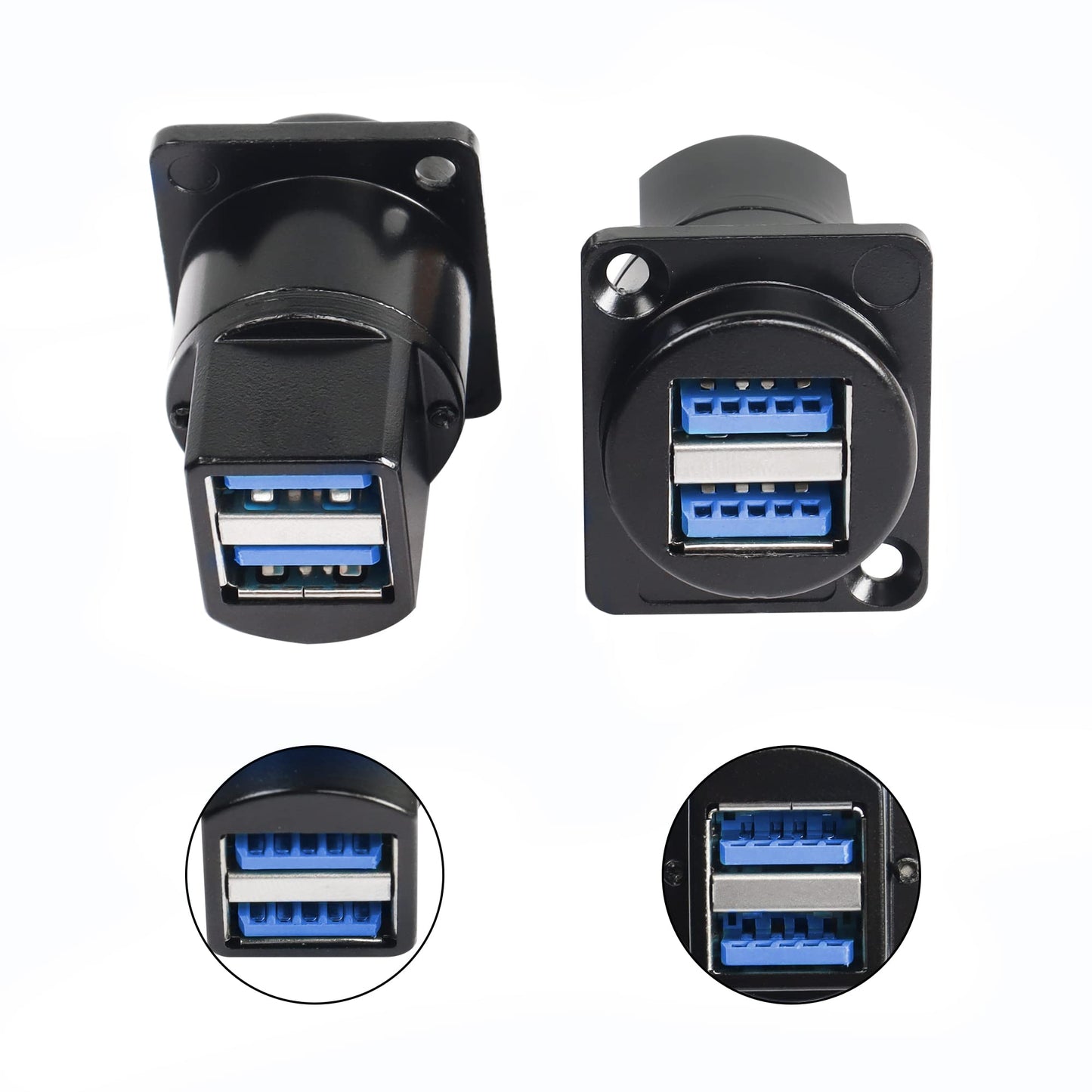 QIANRENON USB 3.0 Dual Panel Mount Solderless Connector, USB 3.0 Female to Female Coupler Socket, Pass Through Adapter for Audio, Video