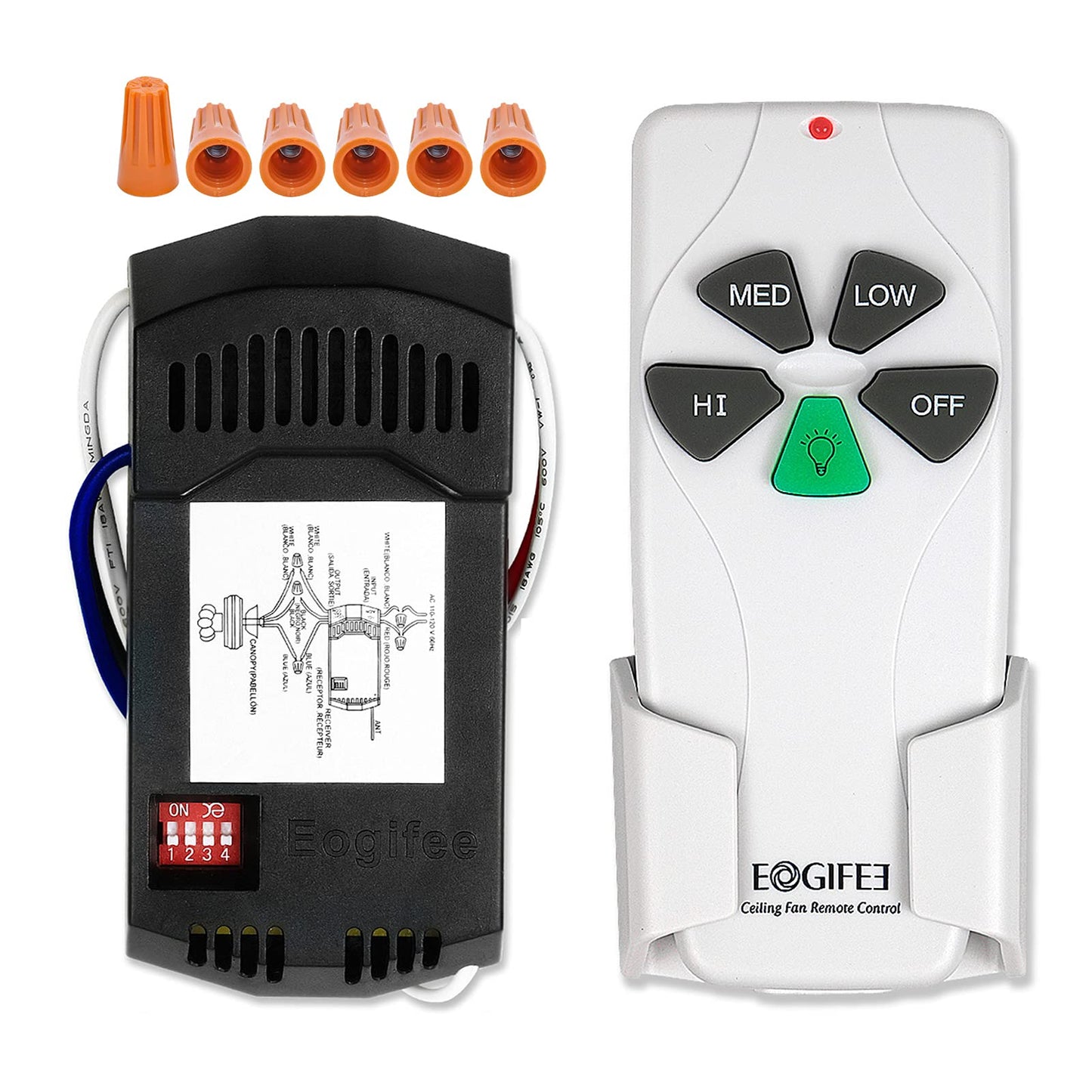 Eogifee Universal Ceiling Fan Remote Control and Receiver Kit with 3 Speed and Light Dimmer Control Replacement of Hampton Bay Harbor Breeze Hunter