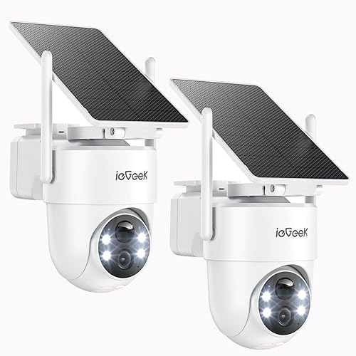 ieGeek 2 Pack S5 Solar Security Camera Wireless Outdoor - 2K 3MP WiFi Camera with Removable Solar Panel, 360° Pan Tilt, Color Night Vision, AI