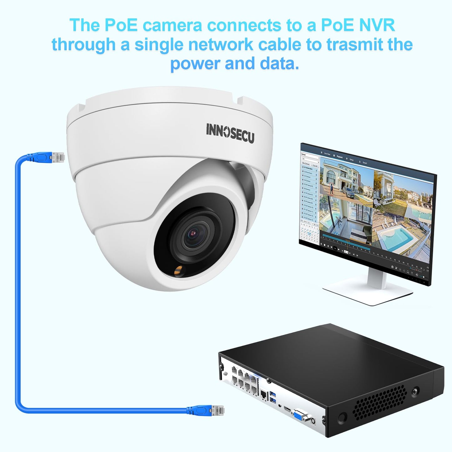 INNOSECU PoE Camera 4MP, Security IP Dome Camera for Outdoor Indoor Use, Buil-in Mic, 2.8mm Lens Wide Angle 110?, B/W Night Vision, Smart Motion