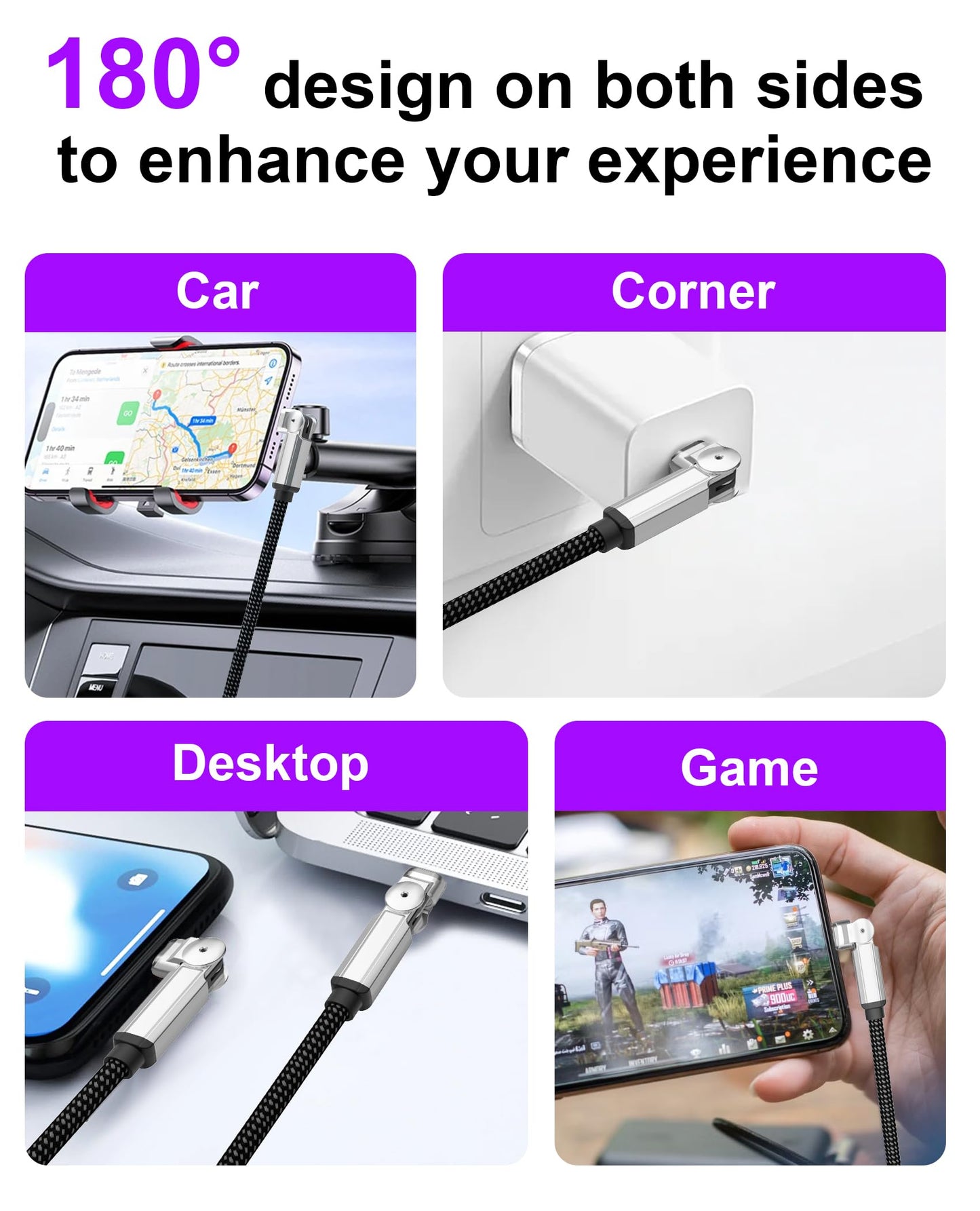 90 Degree iPhone Charger USB C Lightning Cable with 180° Rotating Head - 6.6FT Right Angle Lightning Cable Swivel Charger with MFi, 3A Fast Charging…