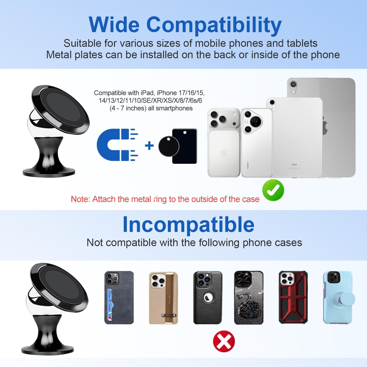 New True Path Magnetic Car Phone Holder?[Strong Magnet] Phone Magnet for Car? Accessory Holder [360°] Female-Male - Smartphone and Navigation -Metal