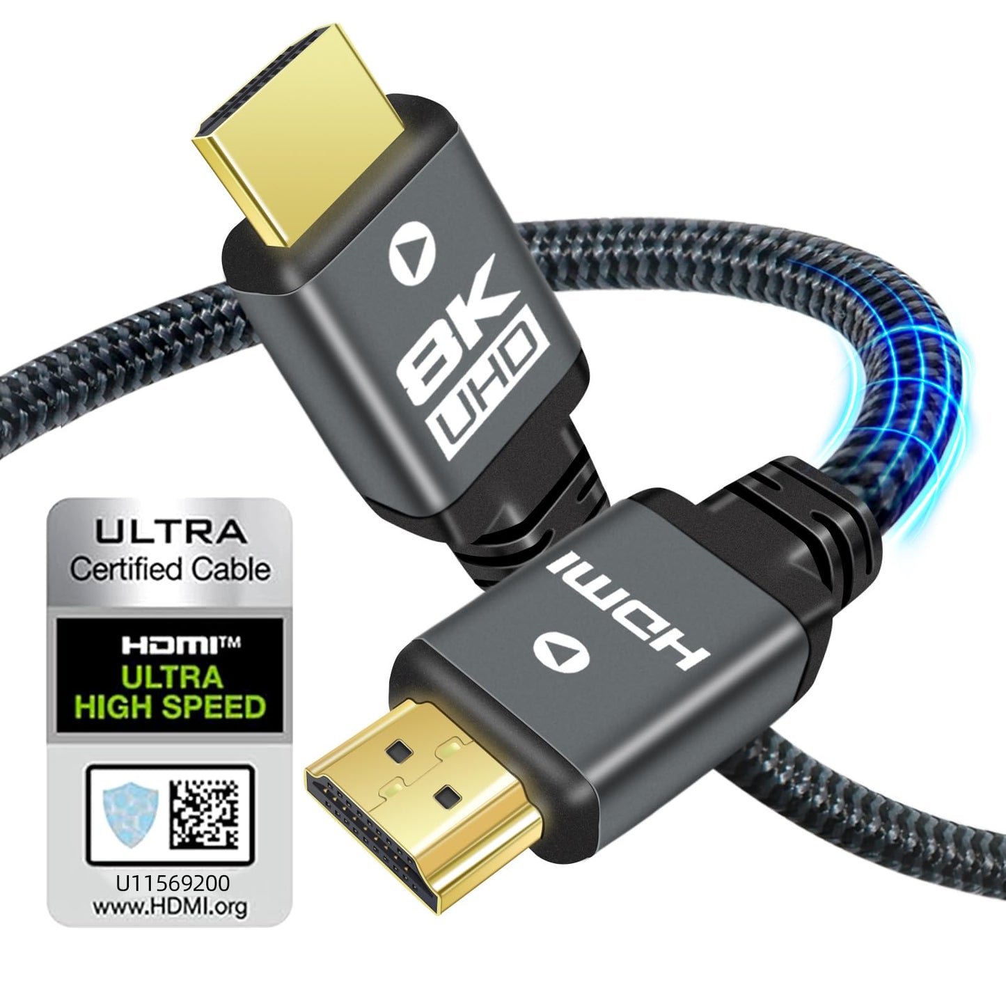 Yauhody 8K HDMI 2.1 Cable 10ft, Certified Ultra High Speed Heavy Duty Nylon Braided HDMI 2.1 Cord, 8K@60Hz, 10K, 4K@144Hz, 4K@120Hz, eARC, HDCP 2.2