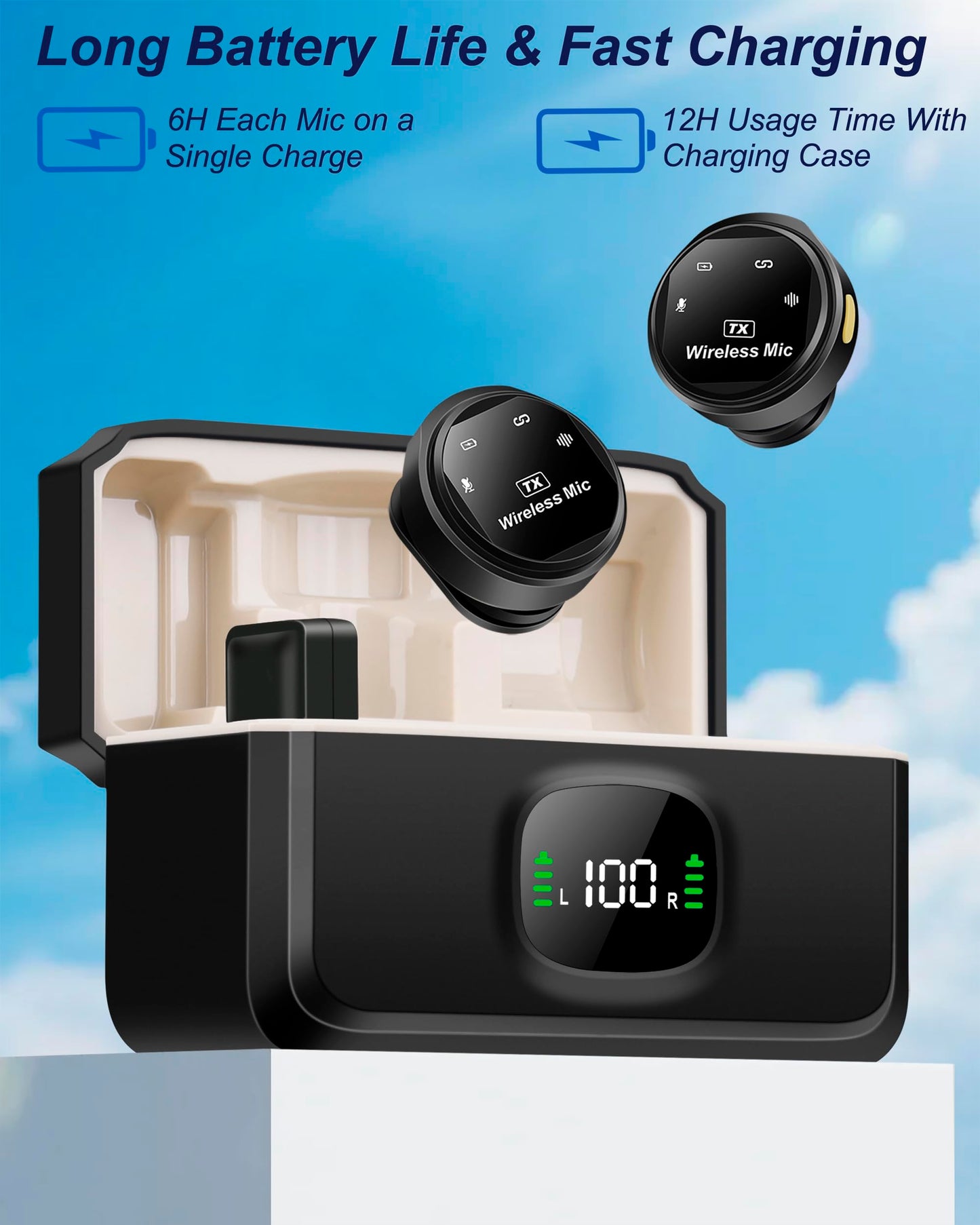 HOMEPAC Mini Microphone for iPhone,Wireless Microphone with AI Noise Cancellation, Plug & Play, Up to 24-Hour Total Use with Charging Case, Ideal for