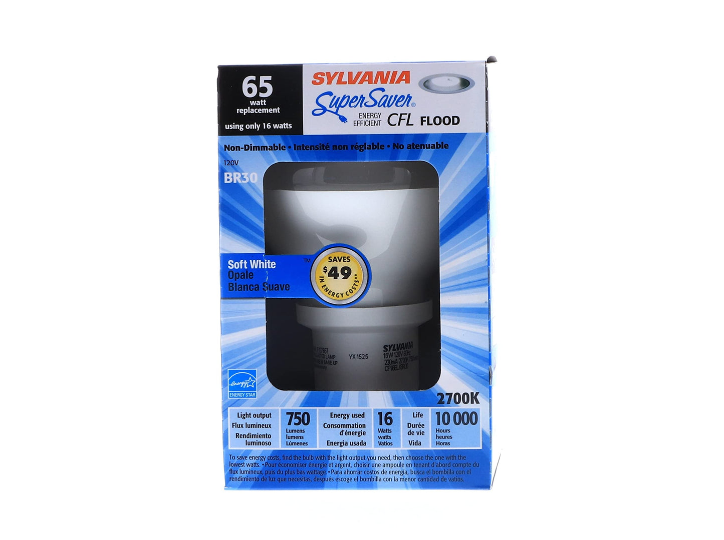 Sylvania 29773, CF16EL/BR30/2700K, 16 Watt, 120 Volt, 2700K Color Temperature, BR30 Compact Fluorescent Light Bulb (12 Pack)