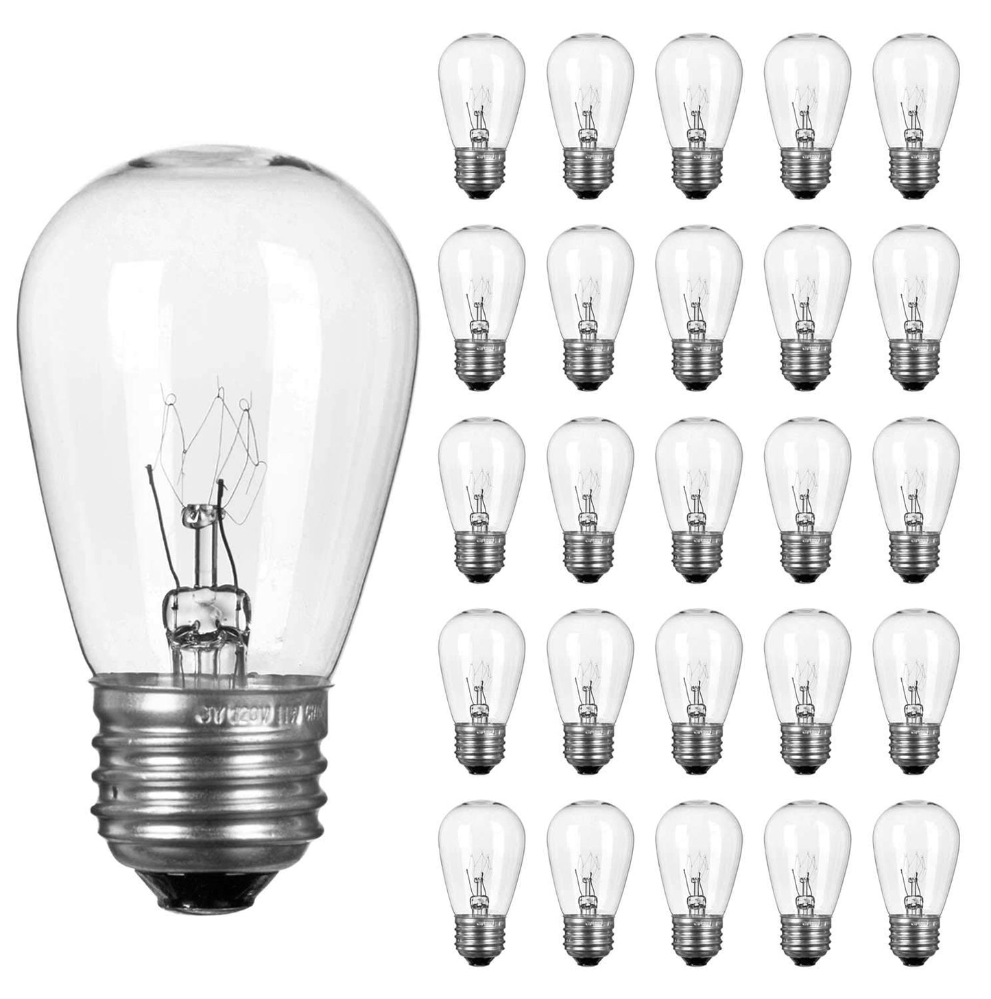 Pack of 26pcs S14 Light Bulbs for String Lights -11 Watt E26 Medium Candelabra Screw Base S14 Warm Replacement Clear Glass Bulbs for Commercial Grade