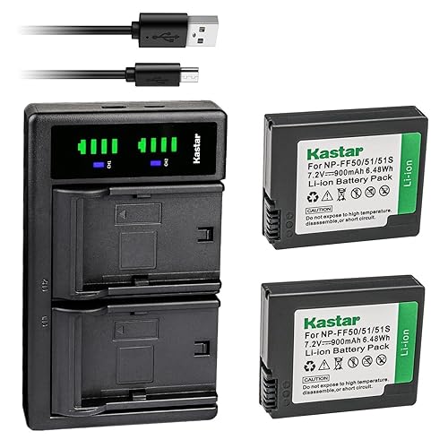Kastar 2-Pack NP-FF50 Battery and LTD2 USB Charger Compatible with Sony DCR-PC106, DCR-PC106E, DCR-PC107, DCR-PC107E, DCR-IP1, DCR-IP1E, DCR-IP1K