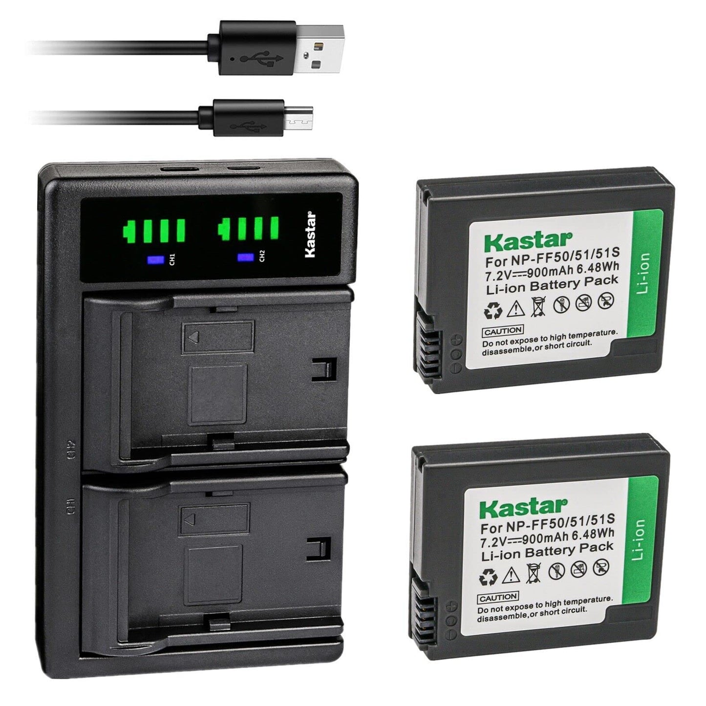 Kastar 2-Pack NP-FF50 Battery and LTD2 USB Charger Compatible with Sony DCR-PC106, DCR-PC106E, DCR-PC107, DCR-PC107E, DCR-IP1, DCR-IP1E, DCR-IP1K