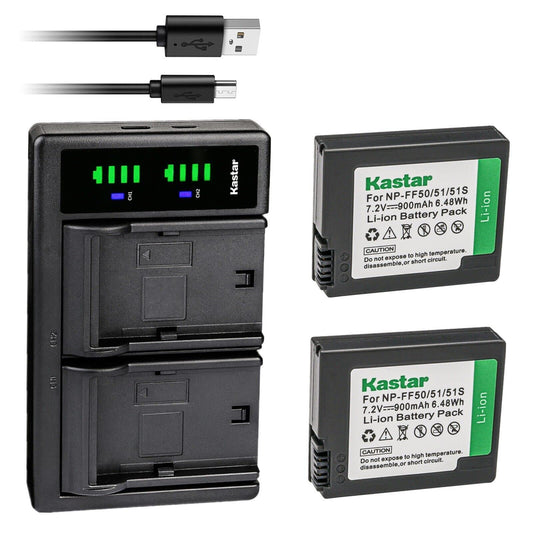 Kastar 2-Pack NP-FF50 Battery and LTD2 USB Charger Compatible with Sony DCR-PC106, DCR-PC106E, DCR-PC107, DCR-PC107E, DCR-IP1, DCR-IP1E, DCR-IP1K