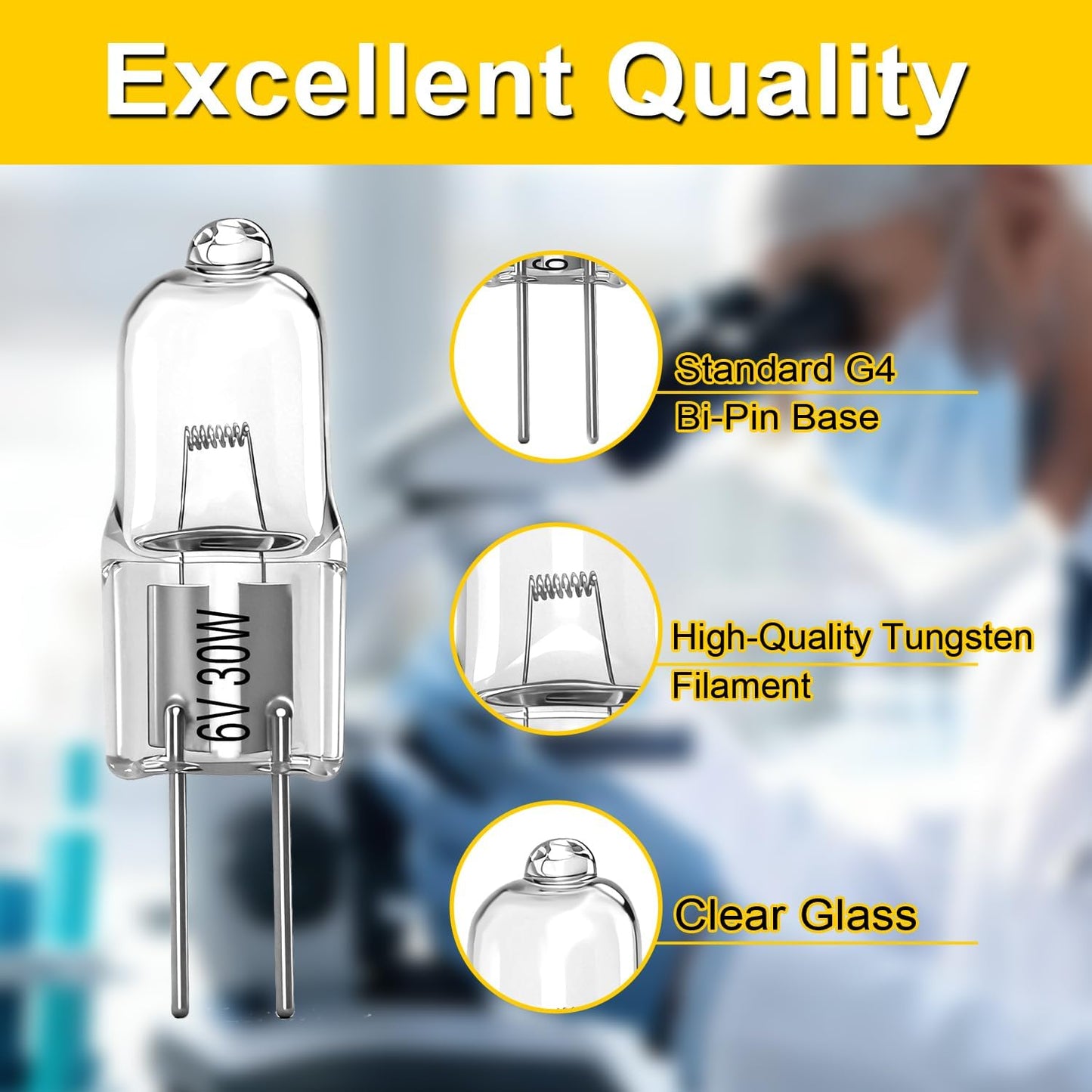 SDRZJX 4PCS 6V 30W Halogen Bulbs with G4 Bi - Pin Base Microscopes Bulbs Compatible with Microscopes T490A T490B B400A B400B B490A B490B T400A T400B