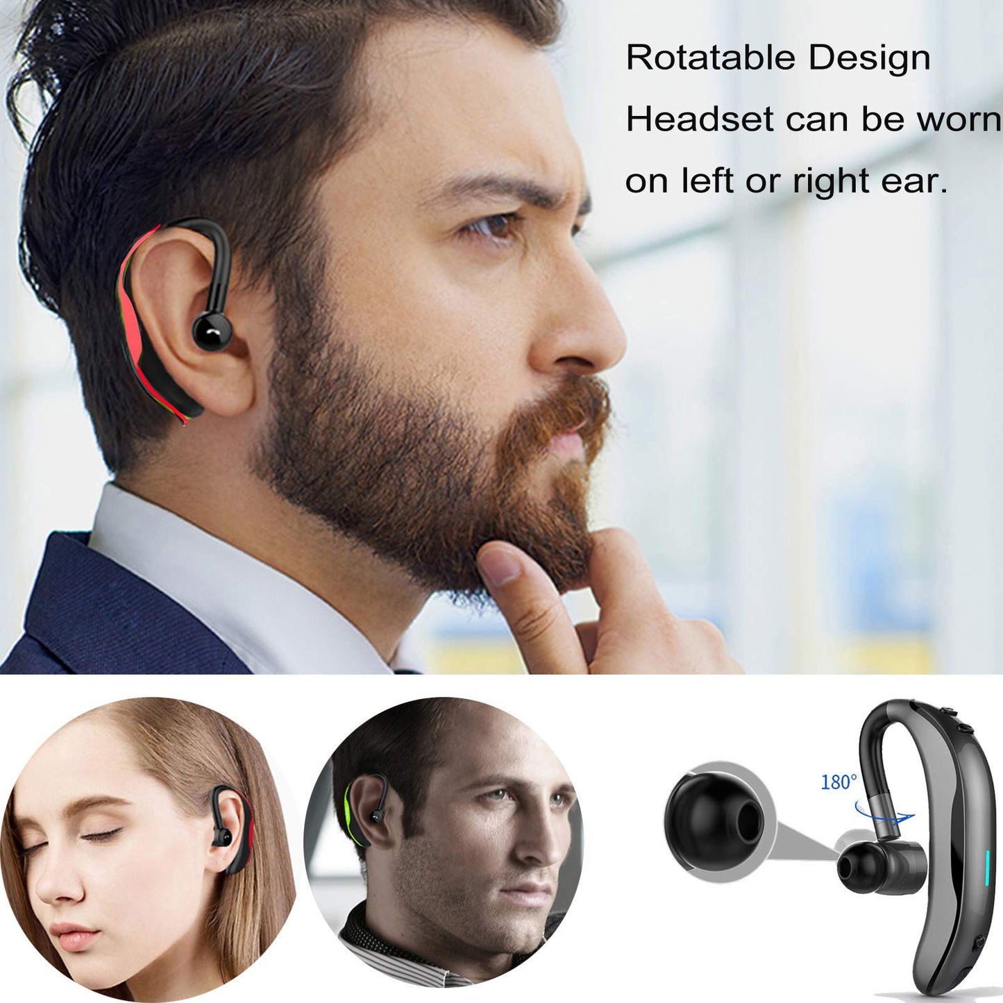 Wireless Earpiece Wireless Headset Handsfree Call Earpiece Noise Cancellation Earbud Long Talk Time Earphone Compatible with Smart Cell Phones Car