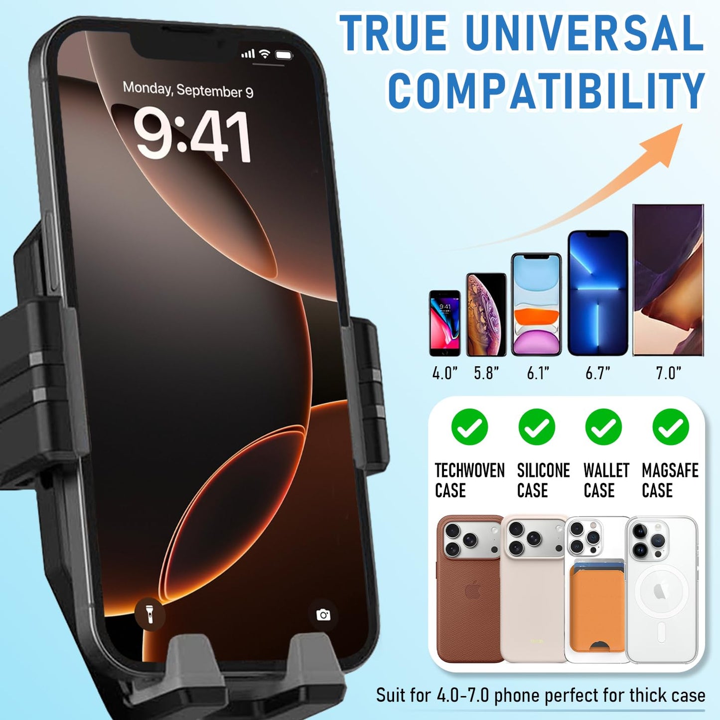 WUITIN Truck Phone Holder Mount,Car Phone Holder,Dashboard Windshield Phone Holder 16.9 inch Long Arm,Super Suction Cup Compatible with Pickup
