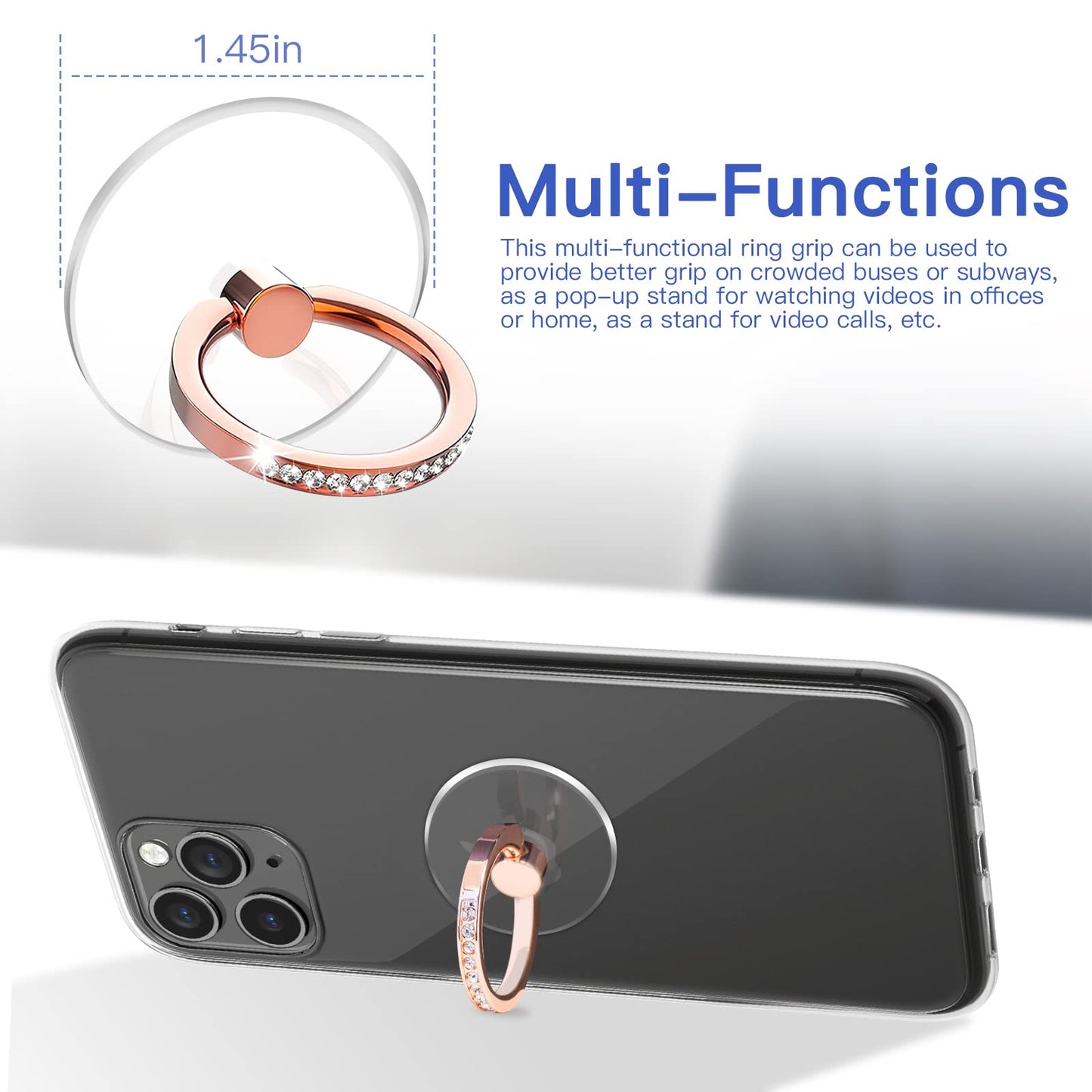 YINHEXI 2 Pcs Transparent Phone Ring Stand Holder Cell Phone Ring Holder Finger Grip 360 Degree Rotation (Rose Gold & Diamond-1)