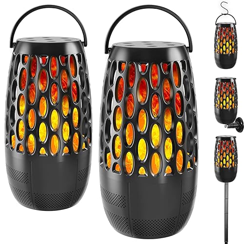 Upgraded Outdoor Bluetooth Speakers Patio with LED Lights - IPX6 Waterproof, Multi-Sync Up to 100 Speakers, Auto-Pairing, 3 Lighting Modes, Portable