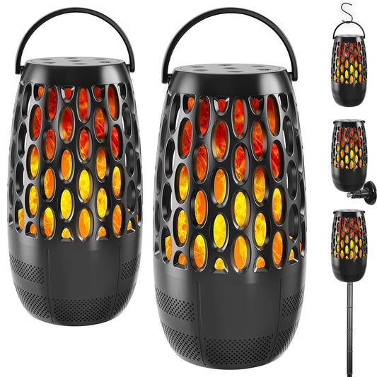 Upgraded Outdoor Bluetooth Speakers Patio with LED Lights - IPX6 Waterproof, Multi-Sync Up to 100 Speakers, Auto-Pairing, 3 Lighting Modes, Portable