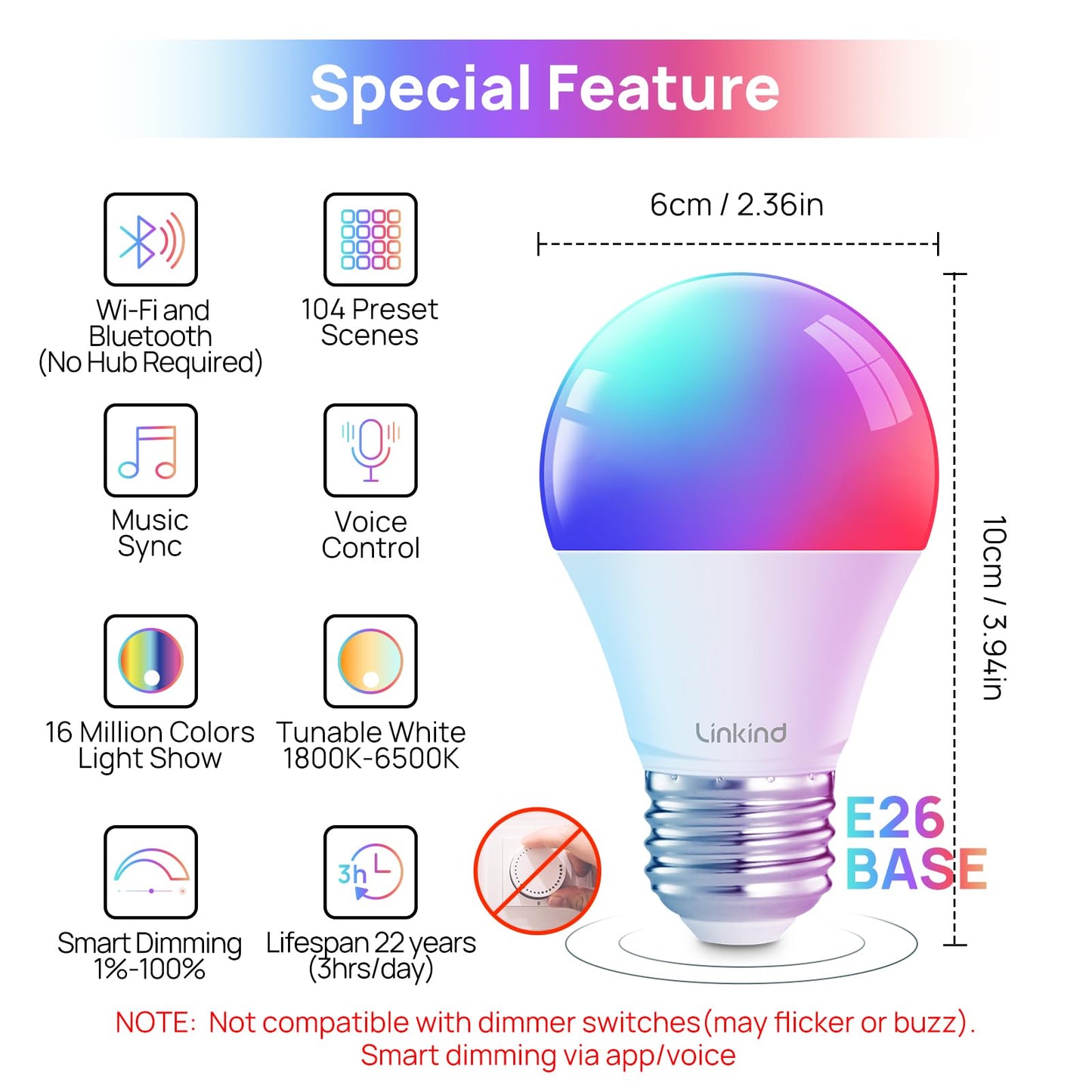Linkind Smart Light Bulbs, Work with Alexa, Google Home, AiDot