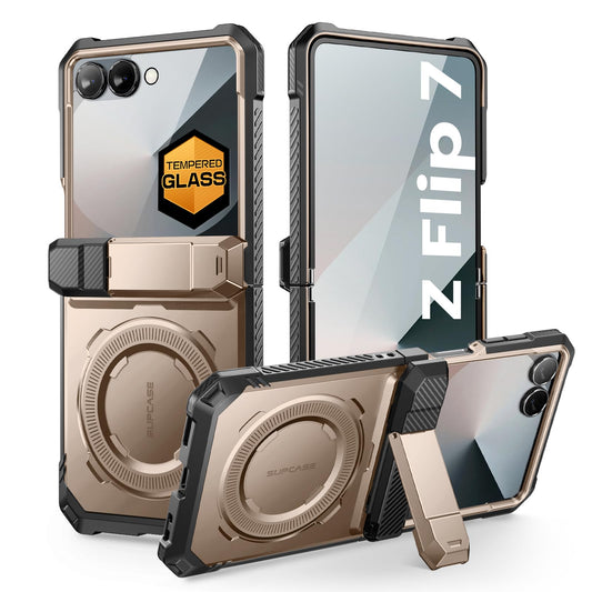 SUPCASE for Samsung Galaxy Z Flip 7 Case with Stand & Front Screen Protector (Unicorn Beetle Grip), [Support MagSafe] [Hinge Protection] Full Body