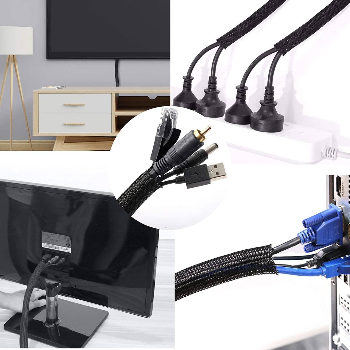 Alex Tech 10ft - 1/2 inch Cord Protector Wire Loom Tubing Cable Sleeve Split Sleeving for USB Cable Power Cord Audio Video Cable - Protect Cat from
