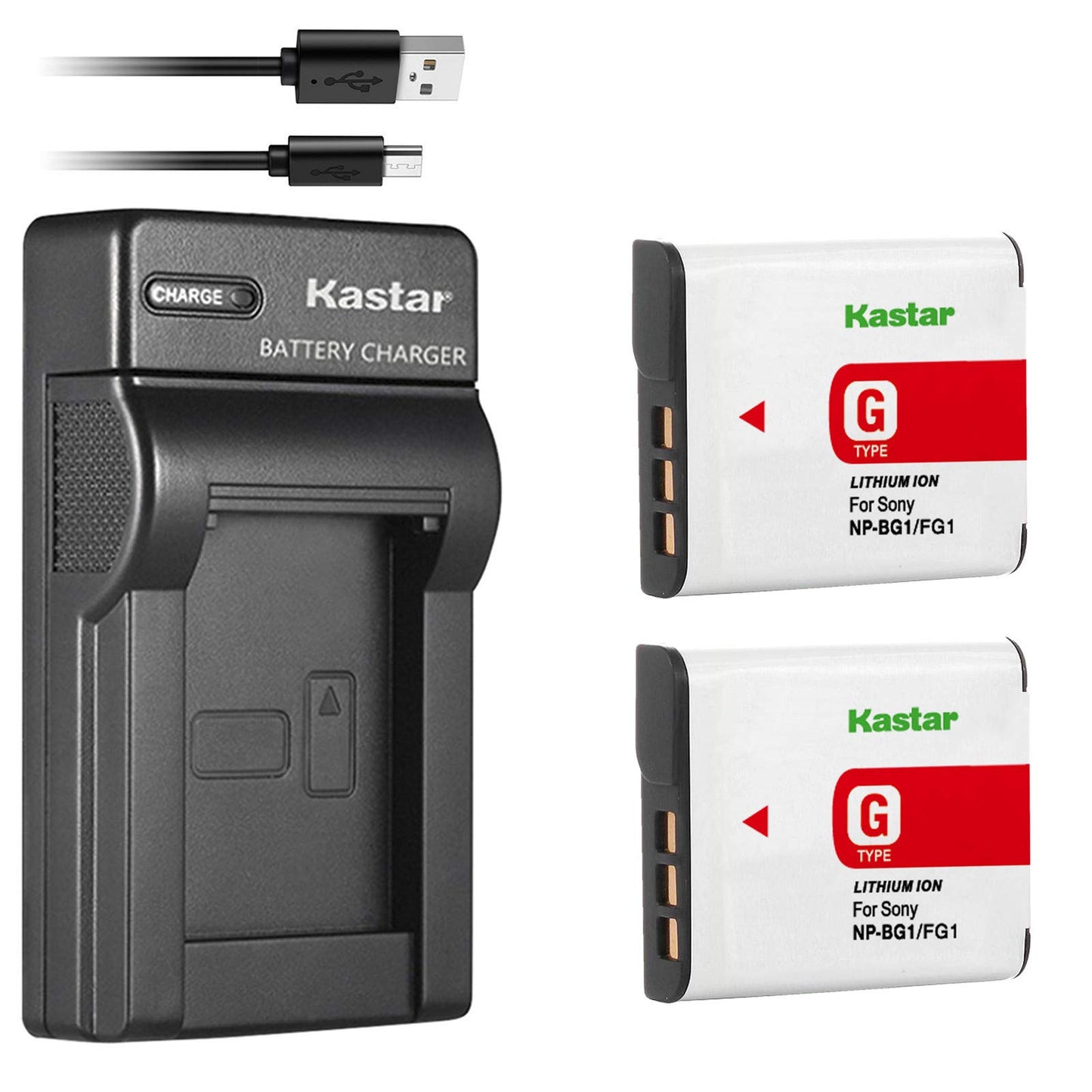 Kastar NP-BG1 / NP-FG1 Battery (2-Pack) + Slim USB Charger Compatible with Sony Cyber-Shot Cameras - Check Battery Model Before Purchase