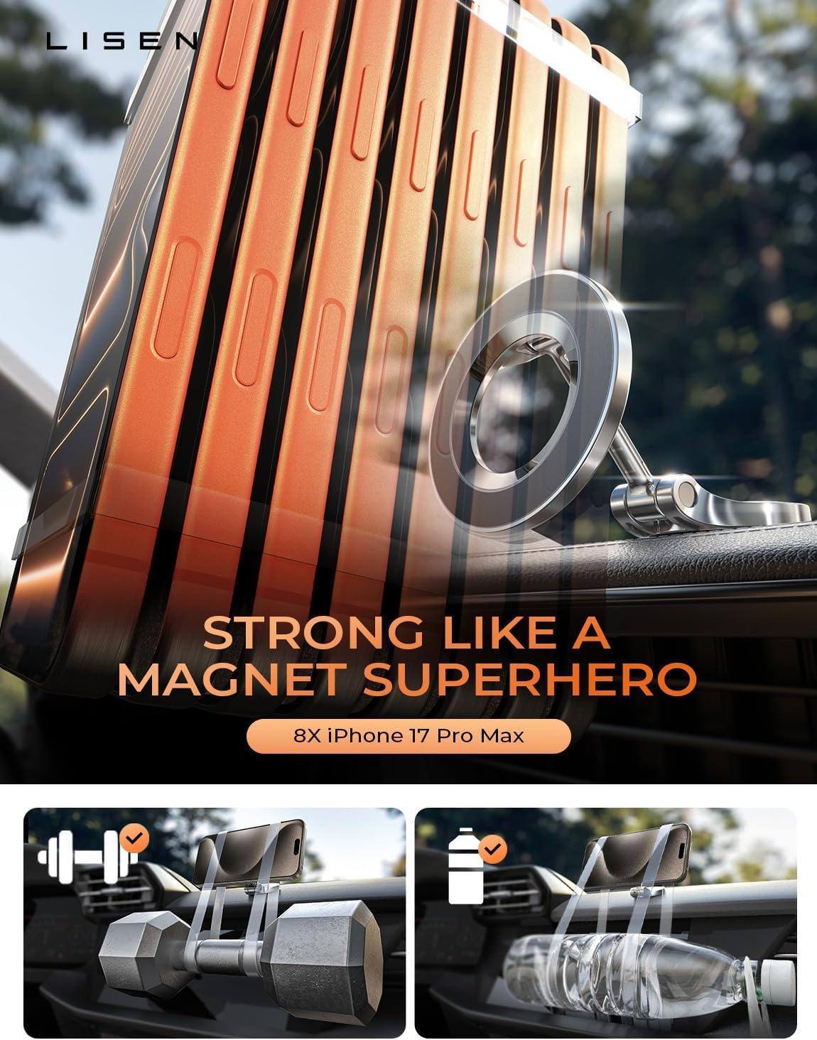 LISEN for MagSafe Car Mount for iPhone 17 Pro Max [24 Strong Magnets] Classic Magnetic Phone Holder for Car Dashboard Magnet Phone Mount Car Cell