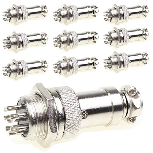 Aviation Plug Connector 10 Pairs Male Female Panel Metal Wire Connector 16mm Socket (8 Pins 10-Pack)