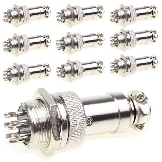 Aviation Plug Connector 10 Pairs Male Female Panel Metal Wire Connector 16mm Socket (8 Pins 10-Pack)