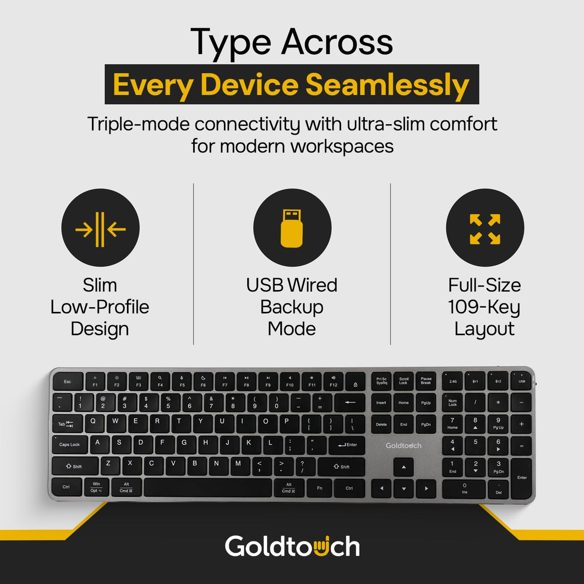 Goldtouch Trident Standard Keyboard, Multi-Device Connectivity, 1 Count.