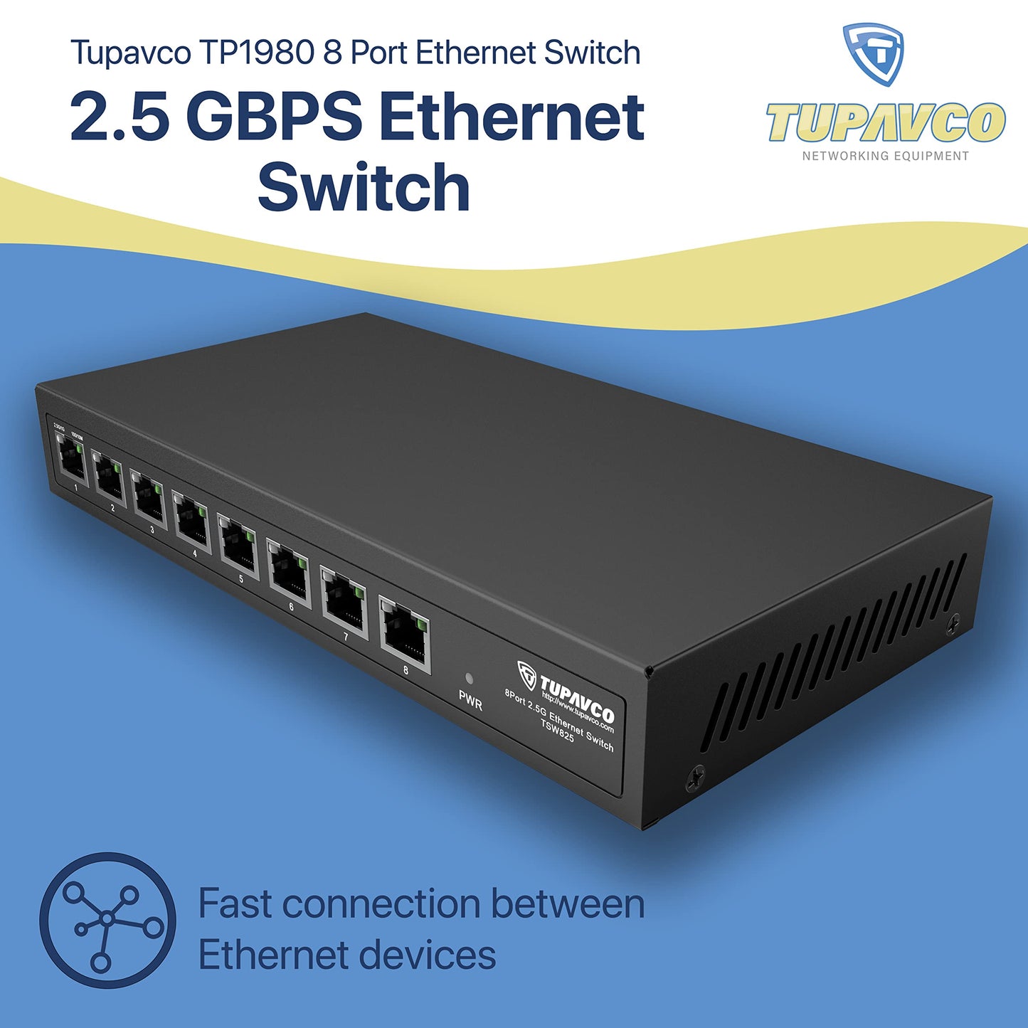 2.5GB Switch (8 Port) for Ethernet Network - High Speed 10M/100M/1G/2.5G Gigabit (802.3bz) - Unmanaged Plug & Play Fanless LAN Splitter - Metal Case