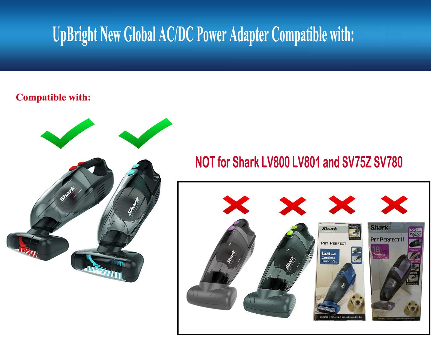 UpBright 19V AC/DC Adapter Charger Compatible with Shark LV900 LV901 LV901C LV 900 901 Cordless Pet Perfect PetPerfect XL Lithium Ion 14.4V Battery…
