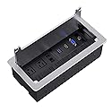 WEBANG Recessed Connectivity Box Outlet for Conference Room Table with 2AC Receptacle,2RJ45, 1USB3.0, 1HDMI, 1 VGA, 13.5mm Audio, Silver Color