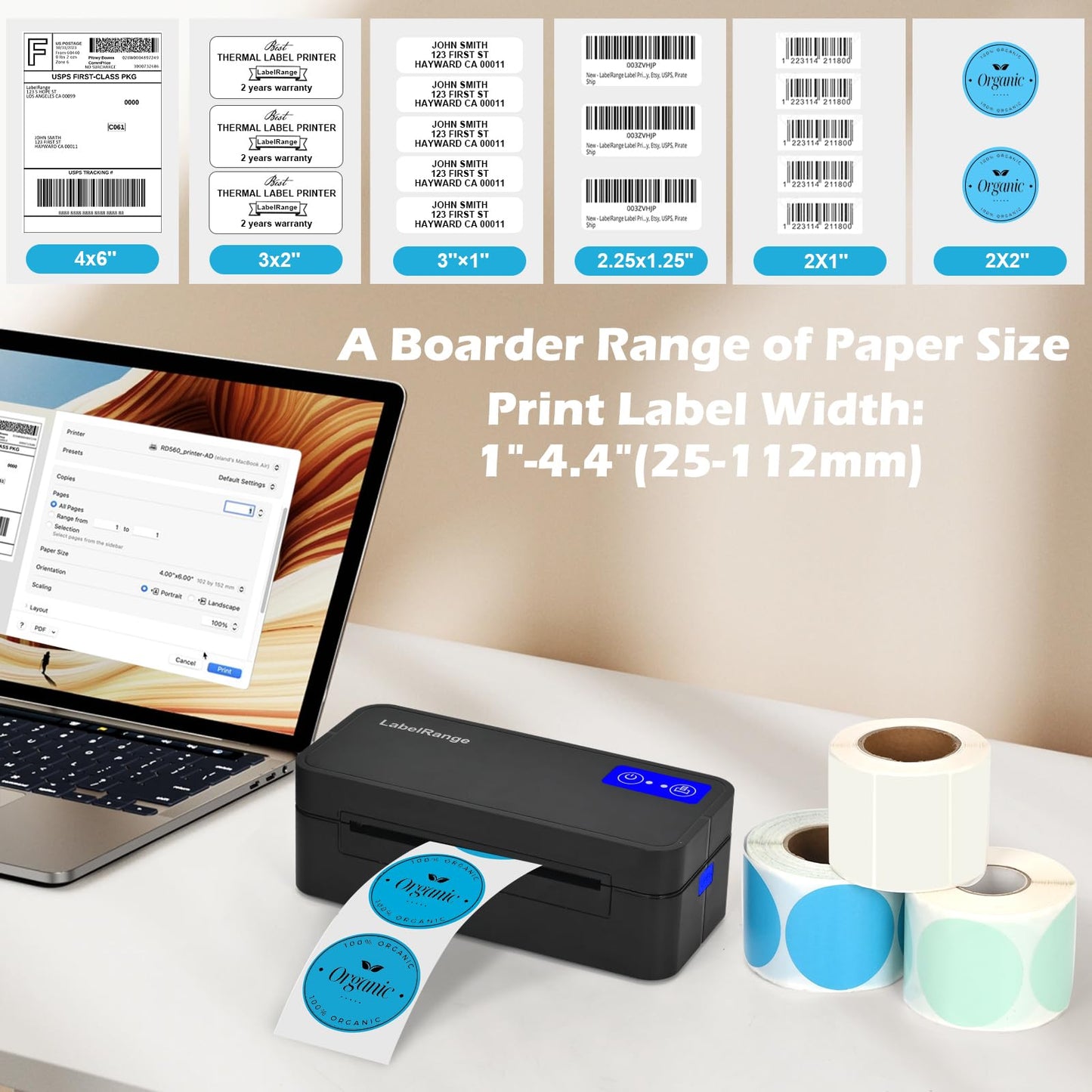 Bluetooth Thermal Label Printer for Mac, Windows, Phone, Tablet, Wireless 4x6 Shipping Label Printer for Shipping Packages, Support USPS, Ebay