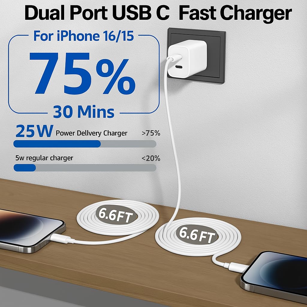 iPhone 16 15 Charger Fast Charging, USB C Charger Block with Long USB C Charging Cable Cord for iPhone 16 Pro Max/16 Pro/16 Plus, 15 Pro Max/15