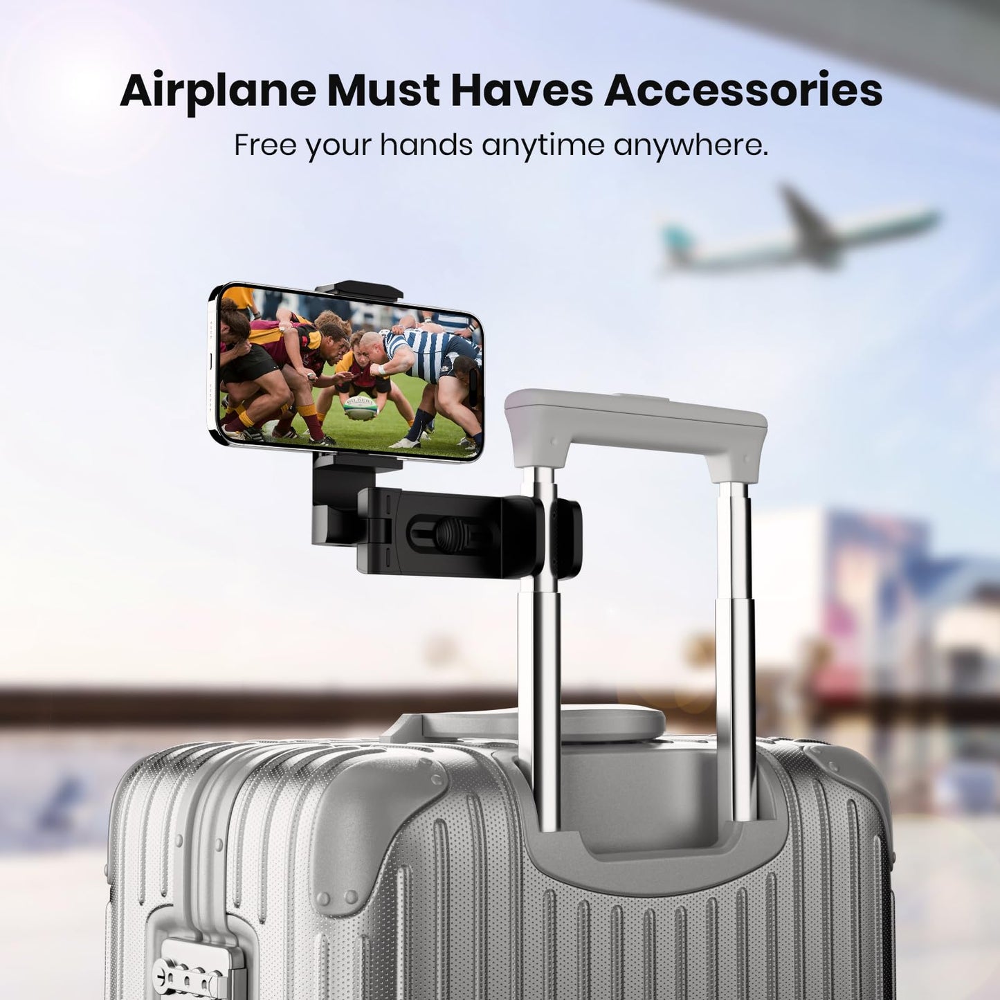 Klearlook Airplane Phone Holder, Universal Travel Essentials Phone Mount for Flight with 360° Rotation, Handsfree Pocket Size Phone Stand, Travel Must