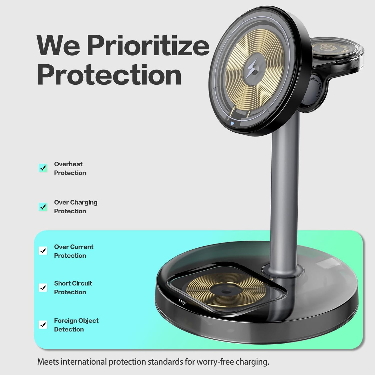 3 in 1 Wireless Charging Station Compatible with MagSafe, 15W Fast Charging Magnetic Mag-Safe Charger Stand for Apple iPhone 17 16 15 14 13 12Series