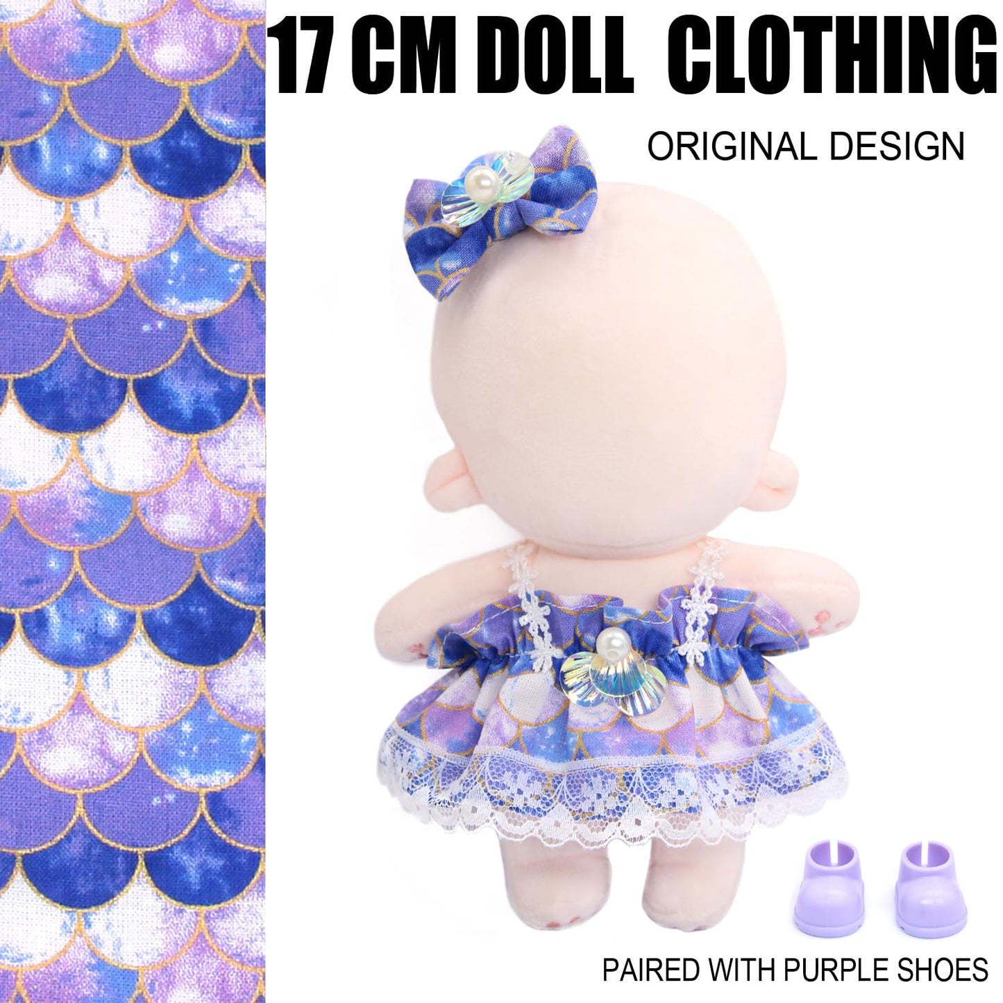 17cm Doll Clothes, 3 Piece Clothing for Outfit, Dress Up Clothes for 15cm Plush Dolls, Dress Hair Clip and Shoes (NO Doll) (Style A)
