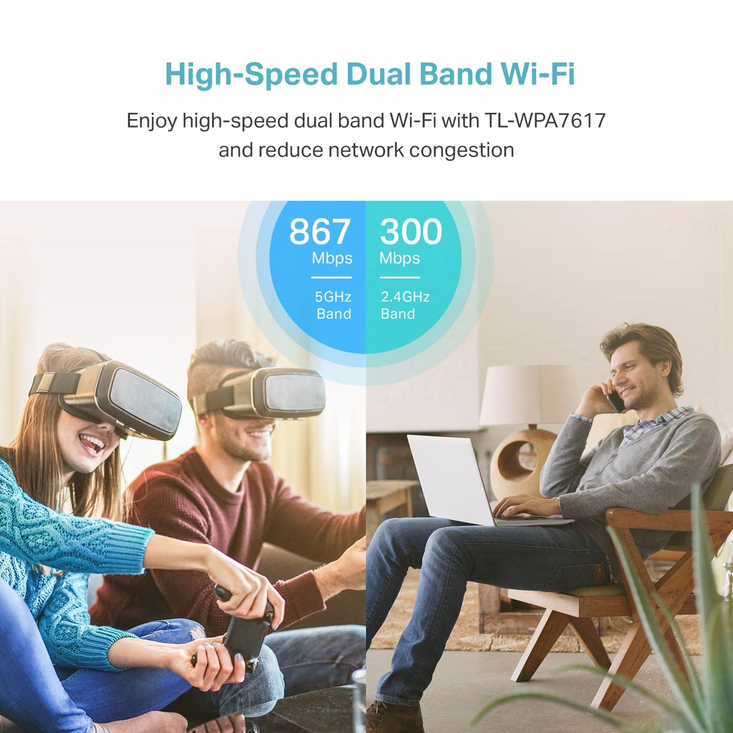 TP-Link Powerline Wi-Fi Extender (TL-WPA7617) AV1000 Powerline Ethernet Adapter with AC1200 Dual Band