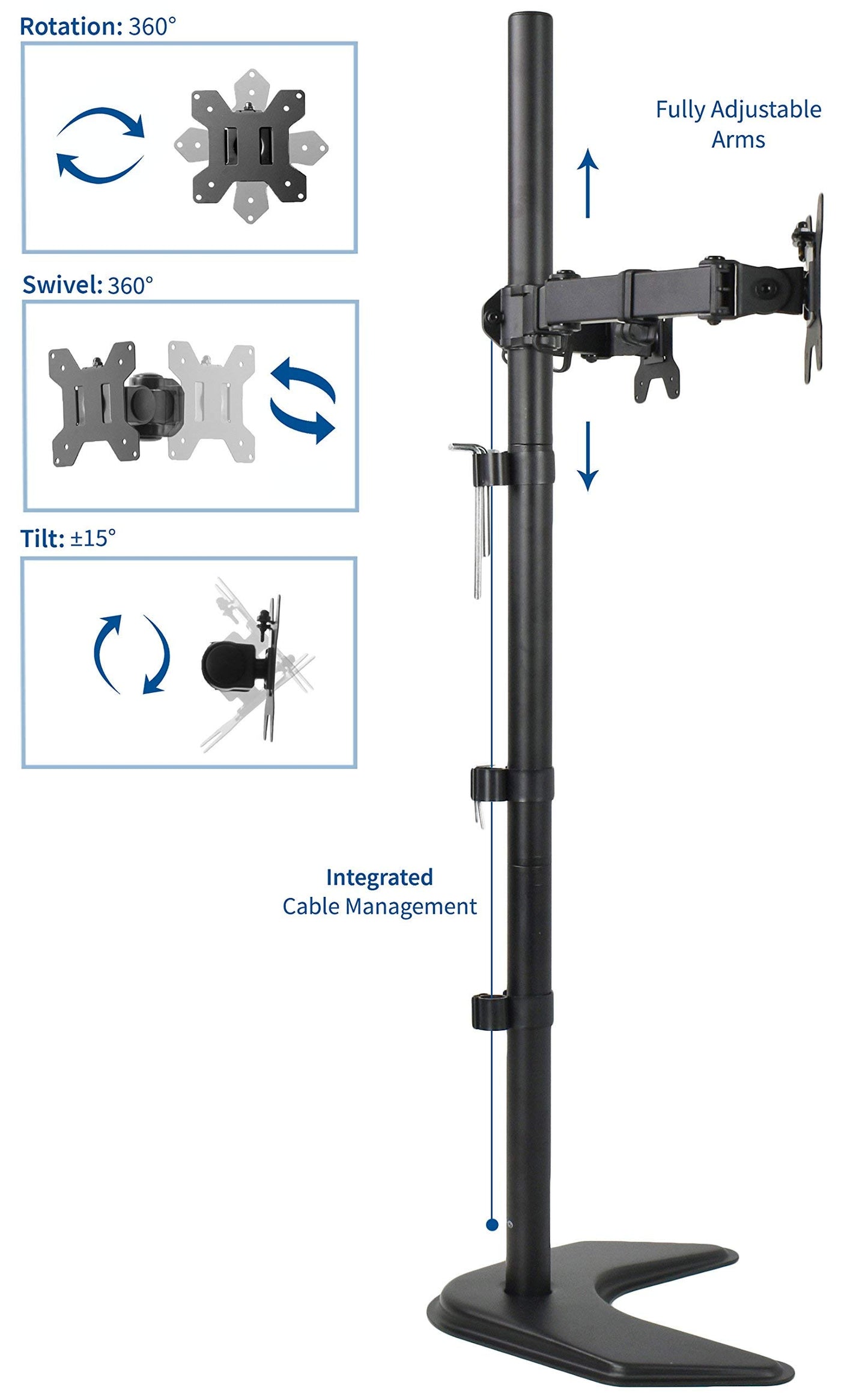 VIVO Dual 13 to 27 inch LED LCD Monitor Free-Standing Desk Stand, Holds 2 Screens, Heavy-Duty Fully Adjustable Arms with Max VESA 100x100mm, Extra