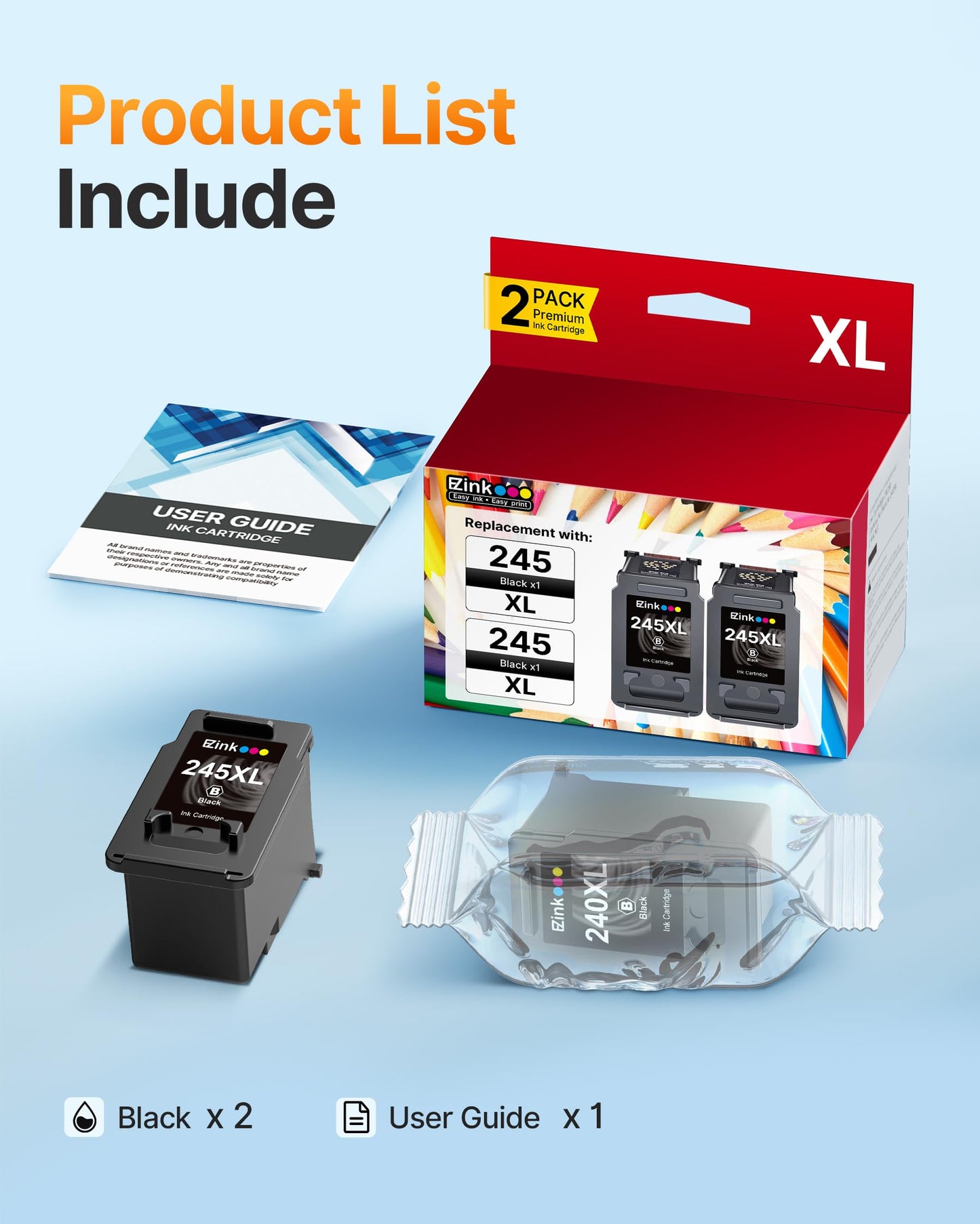E-Z Ink 245XL Ink Cartridge Replacement for Canon 245XL Black Ink 2 Black