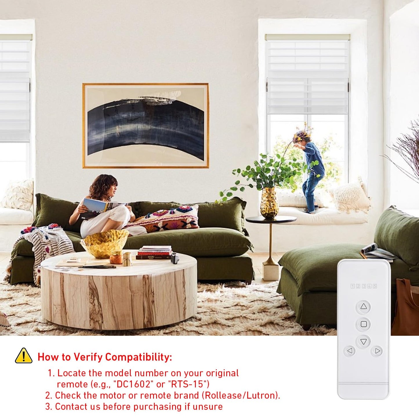 Replacement Remote for Roller Blinds - 5-Channel Compatible with Rollerhouses ERB22/ERB25/EY1612/EY2512 Motors - NOT Universal (Verify Your Original
