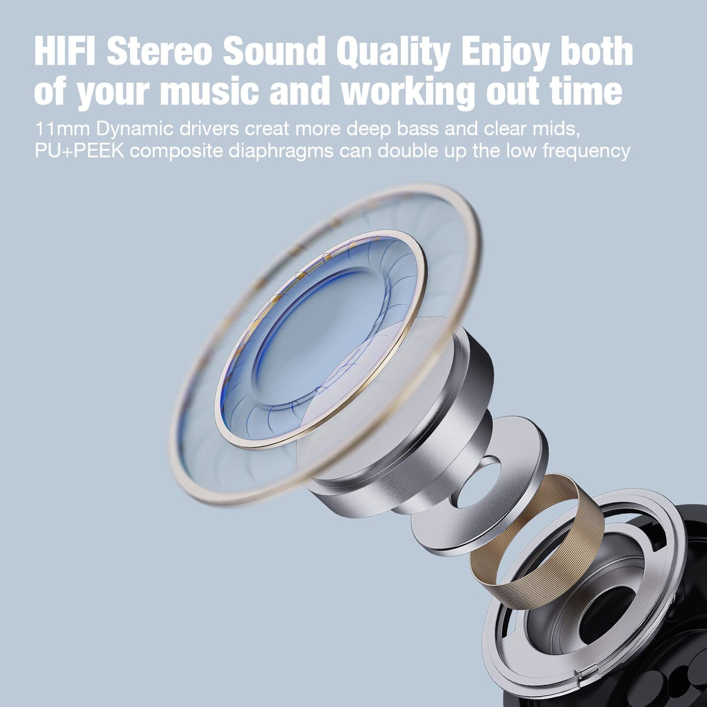 Boean Bluetooth Headphones, Bluetooth 5.3 Wireless Headphones with 16 Hours Playtime, Stereo Bass IPX7 Waterproof Over Ear Earphones AI Music