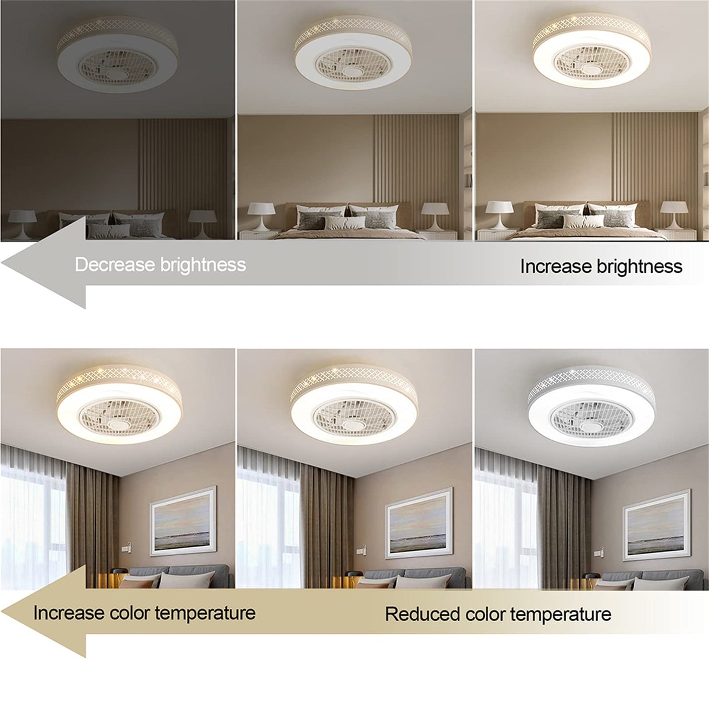 AngelcityCC 20 inches Ceiling Fan with Light - Modern Enclosed Timing Dimmable LED Low Profile Flush Mount Enclosed Ceiling Fans with Light Remote