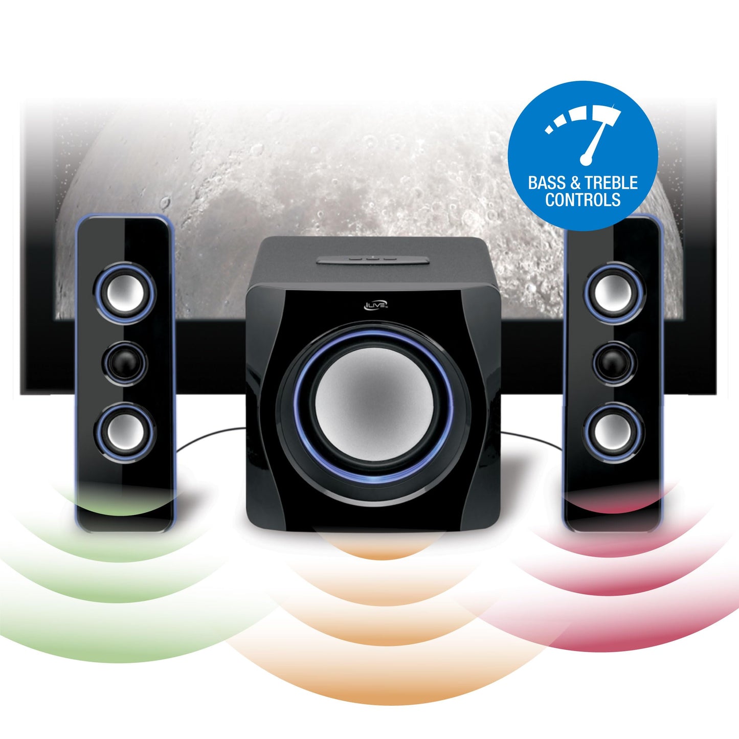 iLive Electronics Bluetooth Speaker System with Built-in Subwoofer, 7.28 x 8.86 x 7.28 Inches, Black (iHB23B)