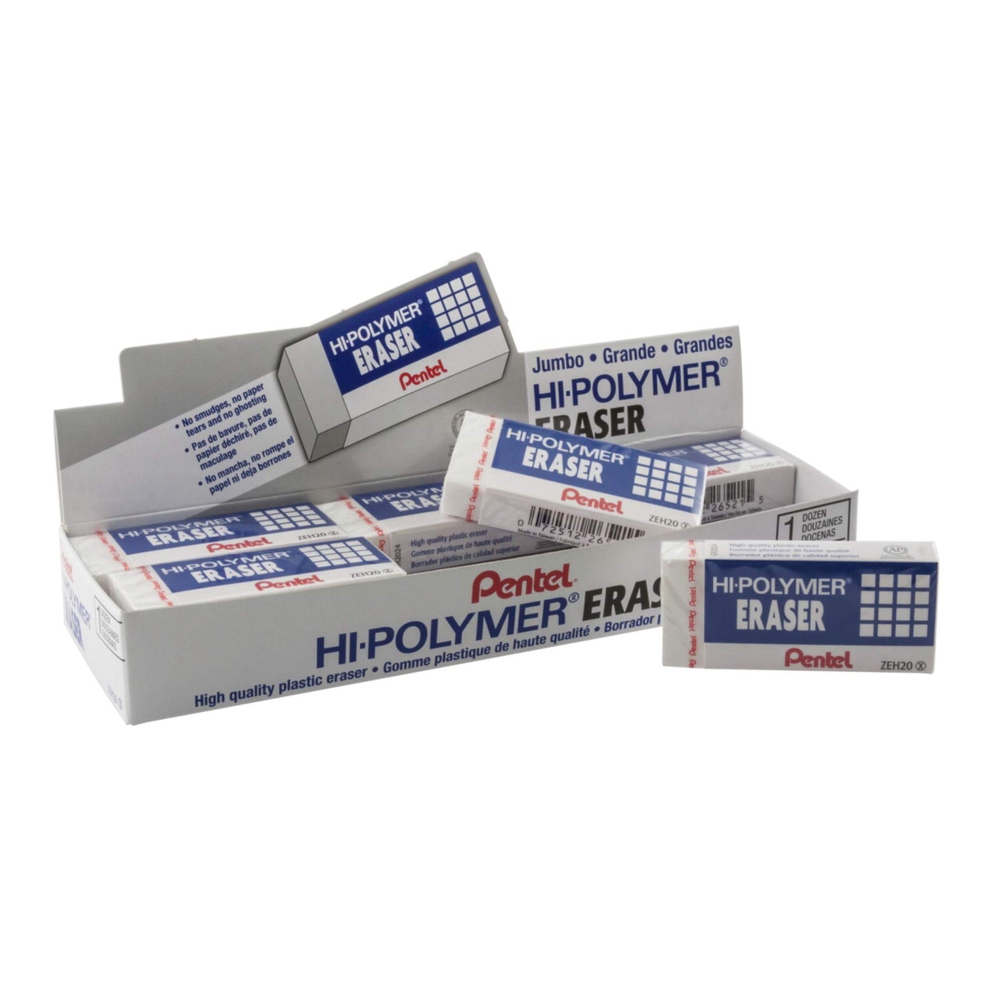 Pentel Hi-Polymer Eraser, Jumbo Size 12 pack(ZEH-20)
