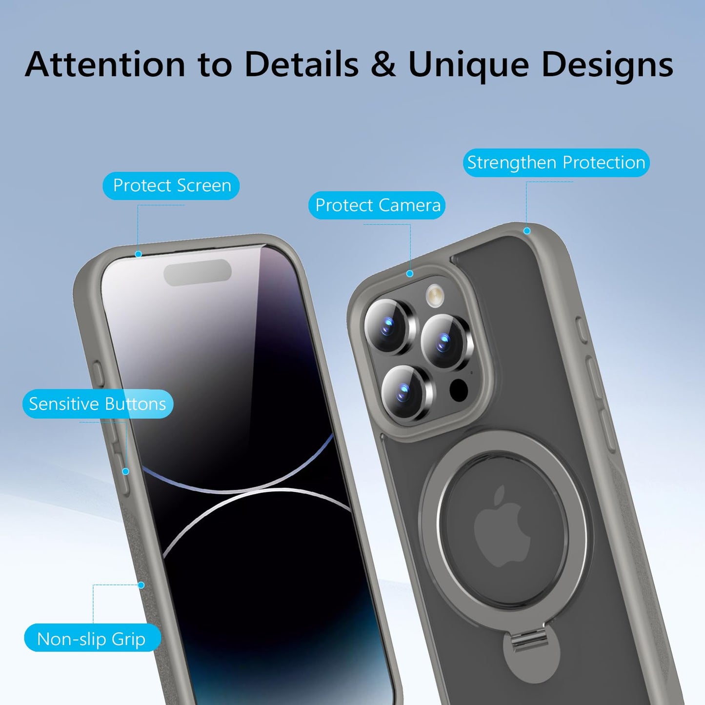 TaeliorTech Upgraded 360° Rotatable Magnetic Ring Stand for iPhone 14 Pro Case,Compatible with MagSafe,Military Drop Protection,Shockproof Matte