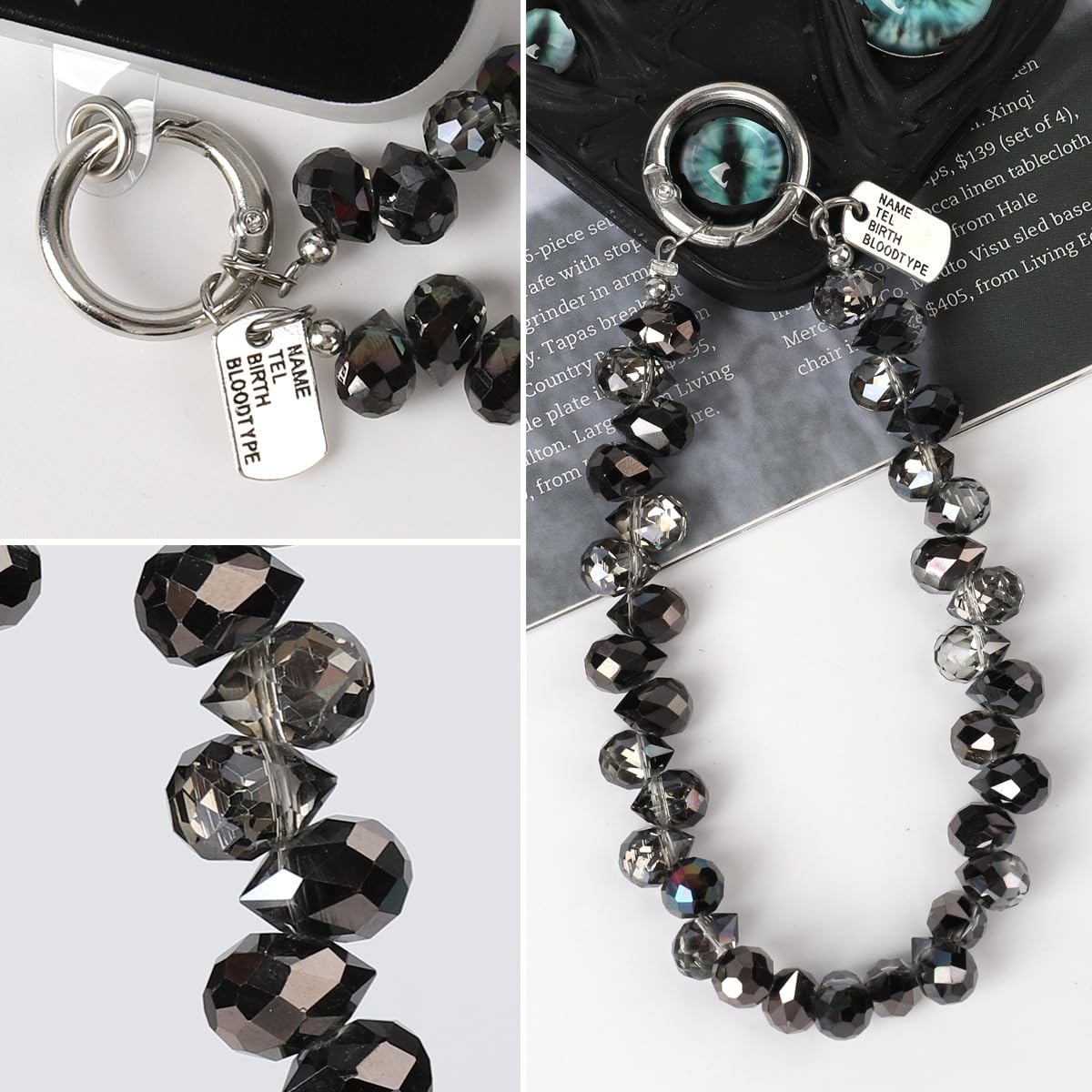 Ninelimi 2PCS Droplet Crystals Beaded Phone Wrist Strap, Cellphone Lanyard Chain, Phone Charm Chain Keychain Beaded Cellphone Lanyard for Women