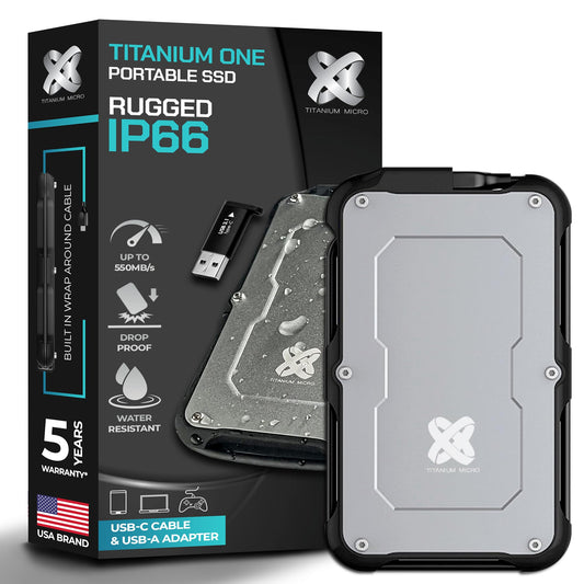 Titanium Micro 500GB External SSD, Titanium One Portable SSD - Up to 550MB/s, USB 3.2 Gen 2 USB-C USBA, Rugged IP66 Water Drop Resistance, External