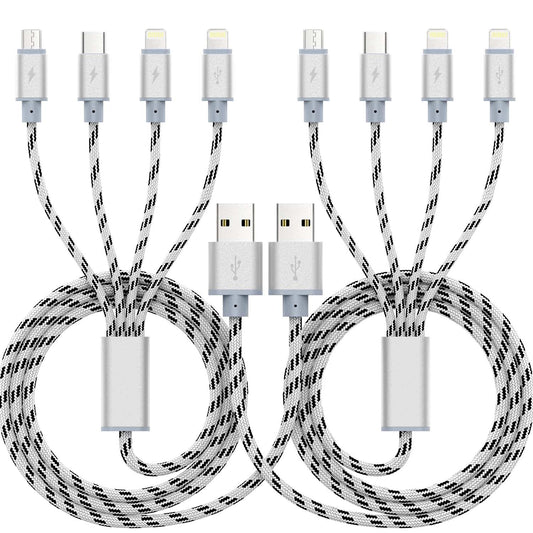 10ft Multi Charging Cable, 2Pack 4 in 1 Long Multiple Charging Cord,Multi Chargers for All Devices,USBC Cable with Lightning/Micro USB/Type C Ports