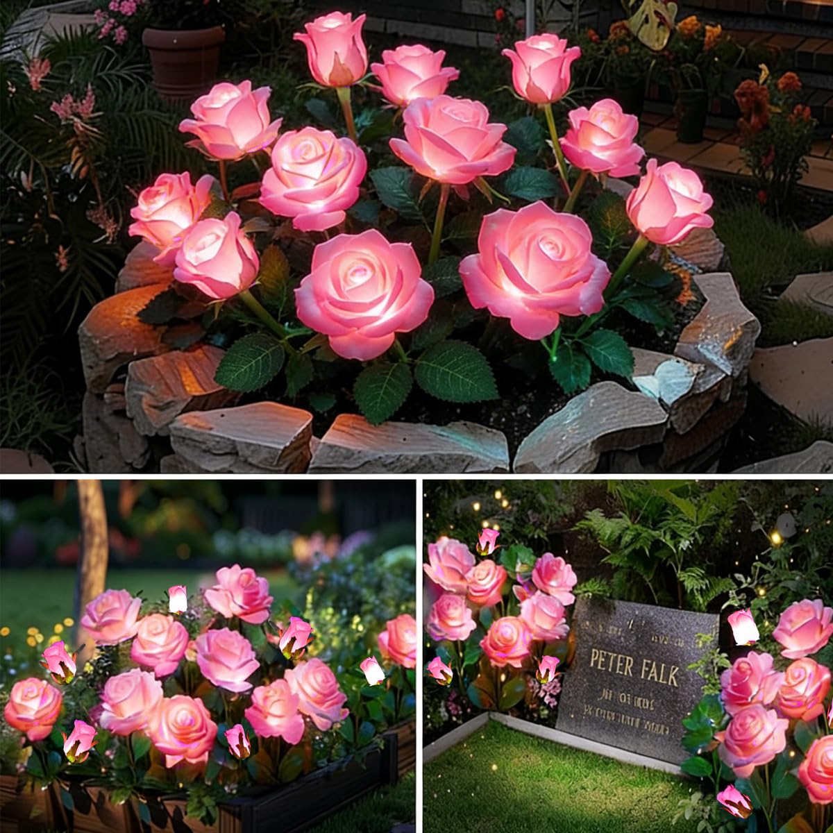 Outdoor Solar Garden Stake Lights, Outdoor Decorative Rose Flowers Lights Waterproof Solar Powered for Patio, Lawn, Garden, Yard Decoration